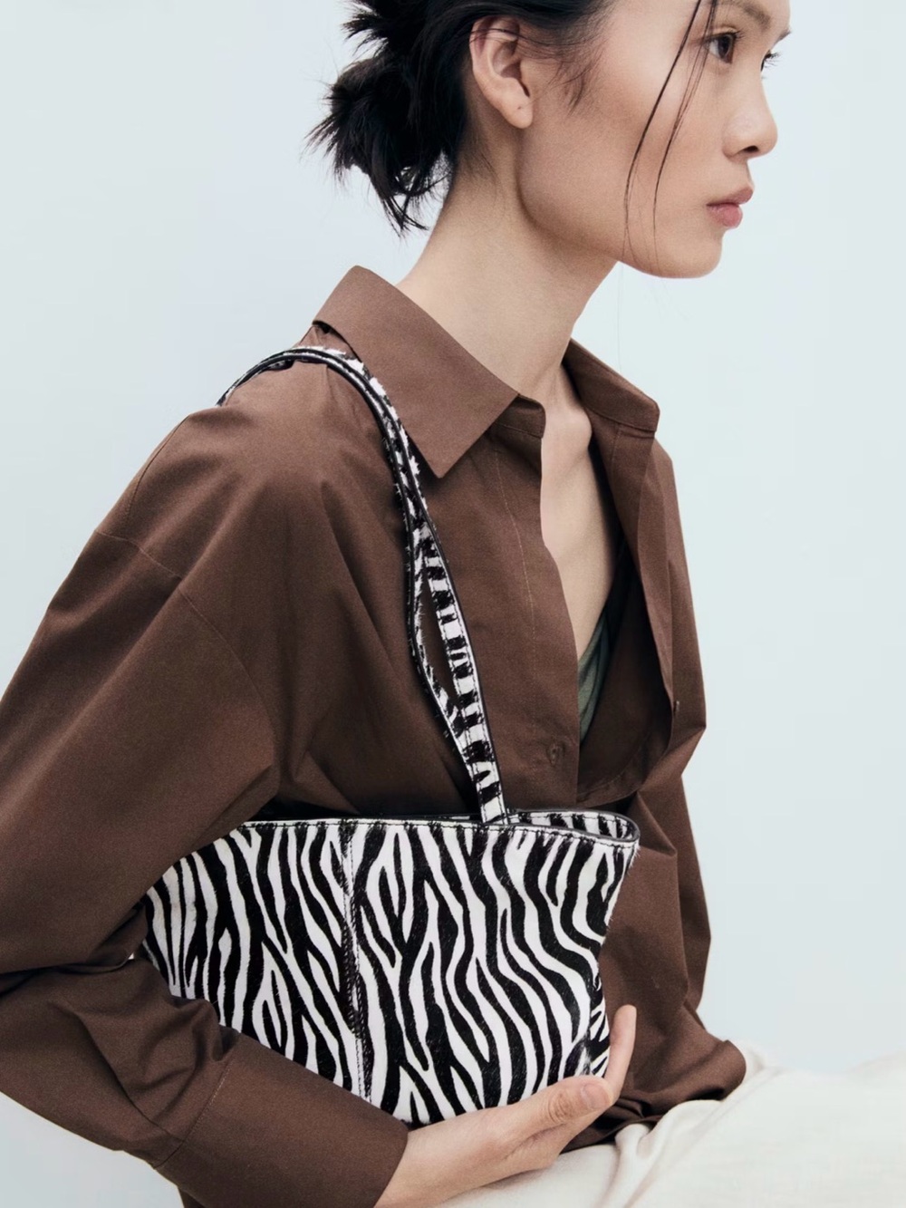 Mango Zebra Print Leather Bag